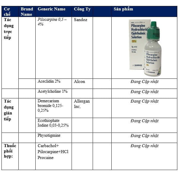 Thuốc điều trị bệnh Glocom, pilocarpine